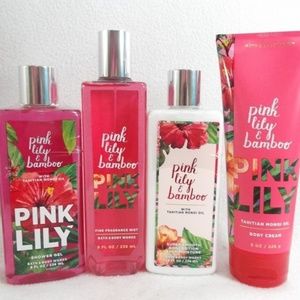 BATH BODY WORKS PINK LILY & BAMBOO 4 PC SET LOT